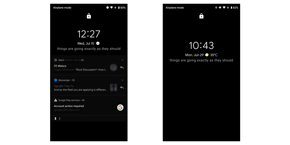 Uncluttered vs cluttered lockscreen on Android